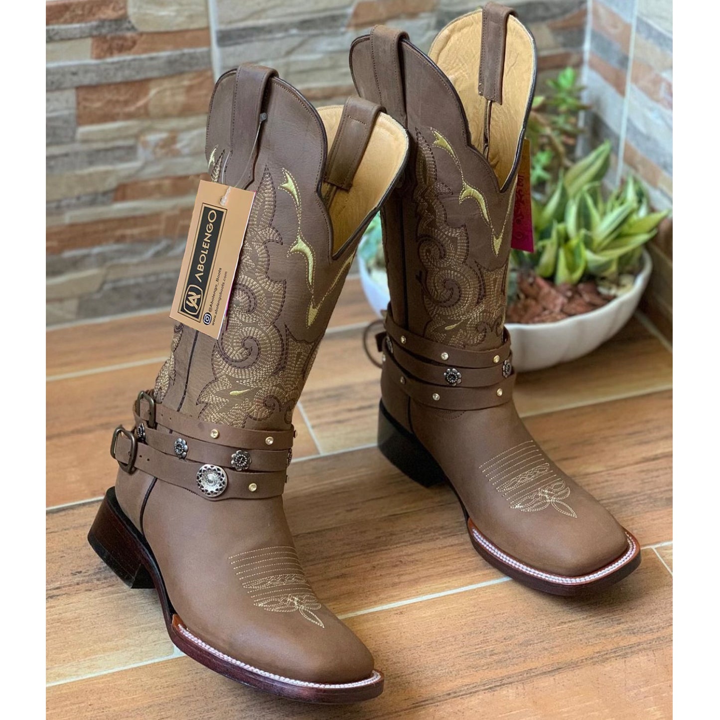 Yoali Brown Square Toe Cowgirl Boots